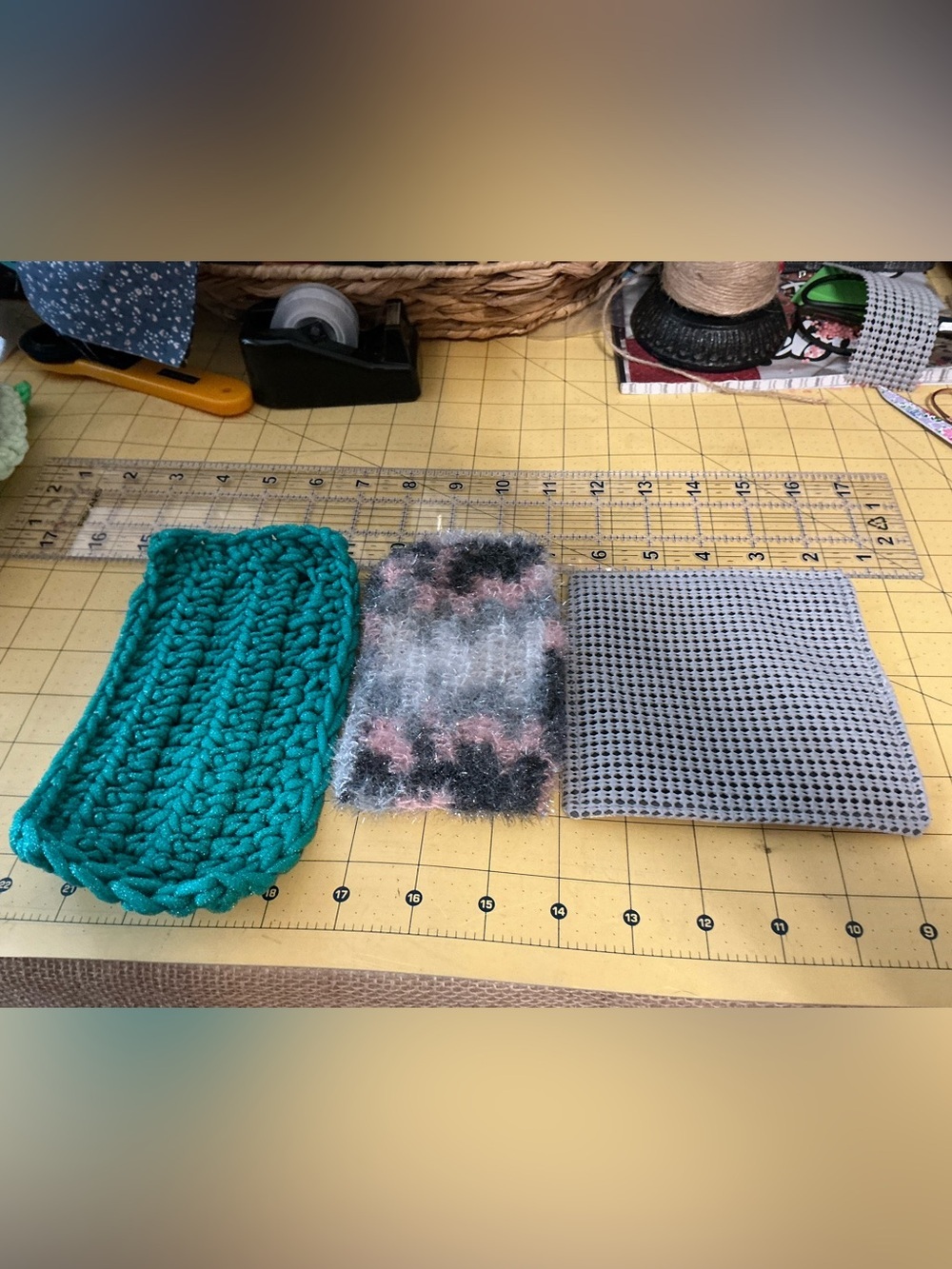 2 Handmade crochet dish scrubbies and 1 sewn jar opener! - Picture 2 of 2